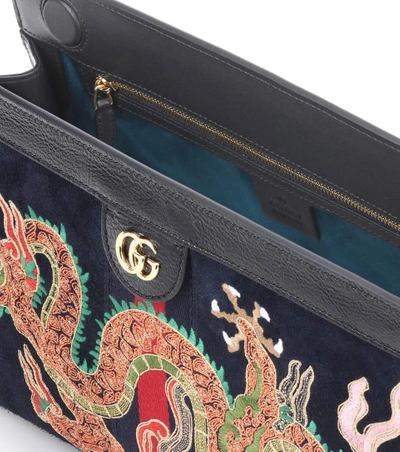 Shop Gucci Ophidia Medium Embroidered Shoulder Bag In Blue