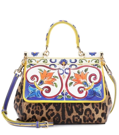 Shop Dolce & Gabbana Sicily Small Leather Shoulder Bag In Maiolica Giglio