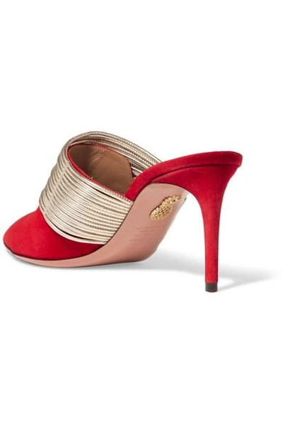 Shop Aquazzura Rendez Vous Leather And Suede Mules In Red