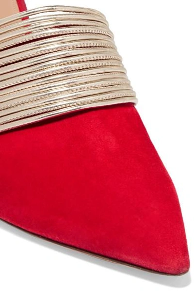 Shop Aquazzura Rendez Vous Leather And Suede Mules In Red