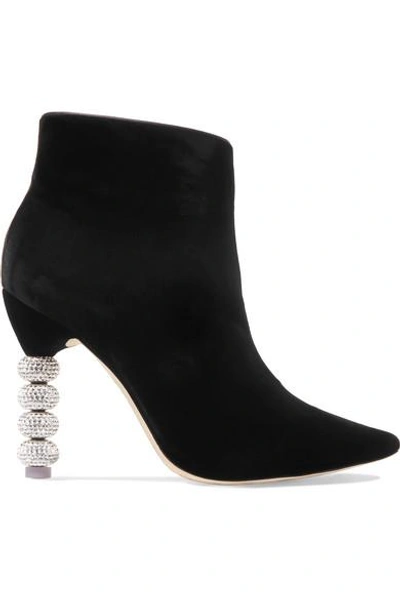 Shop Sophia Webster Coco Crystal-embellished Velvet Ankle Boots In Black