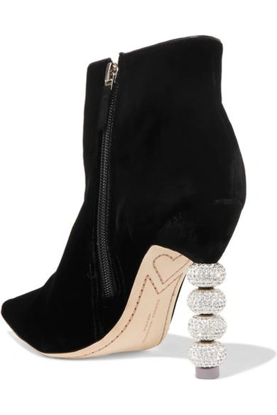 Shop Sophia Webster Coco Crystal-embellished Velvet Ankle Boots In Black