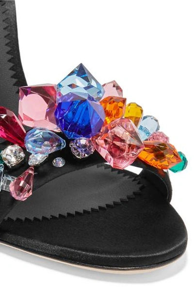 Shop Giuseppe Zanotti Mistico Crystal-embellished Satin Slingback Sandals In Black