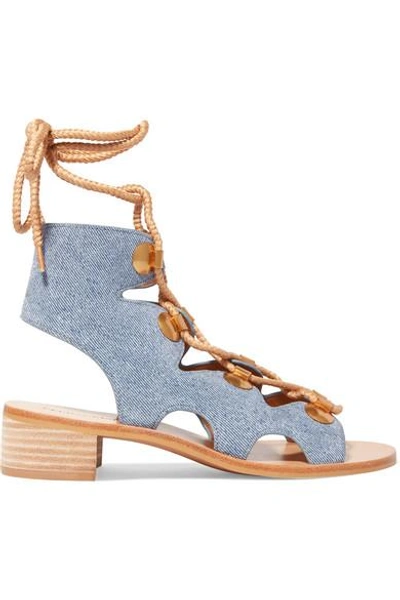 Shop See By Chloé Edna Lace-up Denim Sandals In Mid Denim