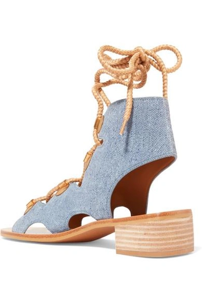 Shop See By Chloé Edna Lace-up Denim Sandals In Mid Denim