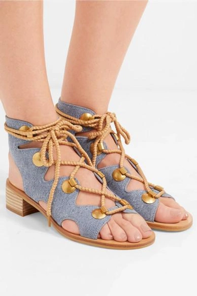 Shop See By Chloé Edna Lace-up Denim Sandals In Mid Denim