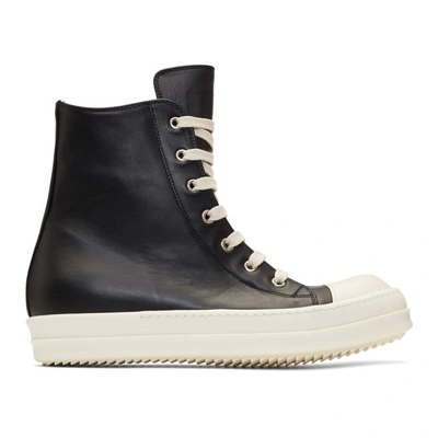 Shop Rick Owens Black And Off-white Leather High-top Sneakers In 91 Black/wh