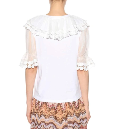 Shop Chloé Silk-trimmed Cotton Top In White