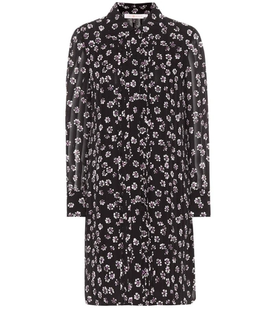 Shop Tory Burch Avery Floral-printed Silk Dress In Black