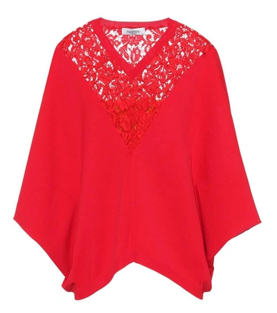 Shop Valentino Lace-trimmed Poncho In Red
