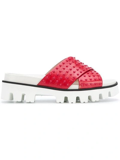 Shop Red Valentino Cross Front Slide Sandals In Red