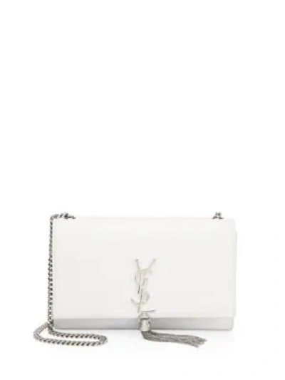 Shop Saint Laurent Medium Kate Smooth Leather Tassel Chain Shoulder Bag In White