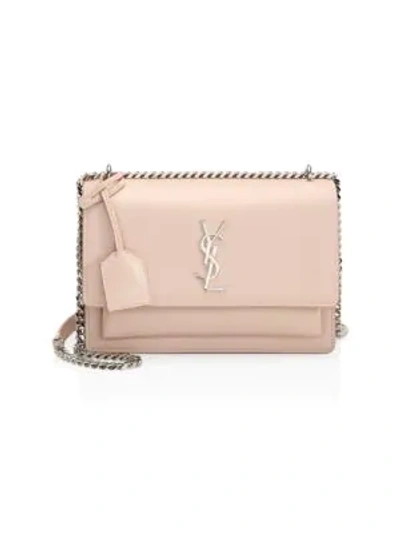 Shop Saint Laurent Medium Sunset Grained Leather Silver Chain Bag In White
