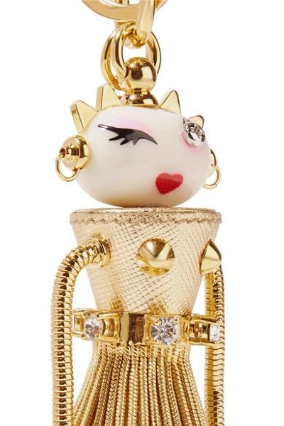 Shop Prada Dalilah Embellished Metallic Textured-leather Keychain In Gold