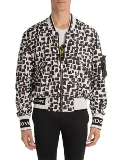 Shop Dolce & Gabbana Reversible Monochrome Bomber Jacket In White Print