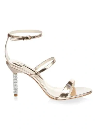 Shop Sophia Webster Rosalind Embellished-heel Metallic Leather Sandals In Rose Gold