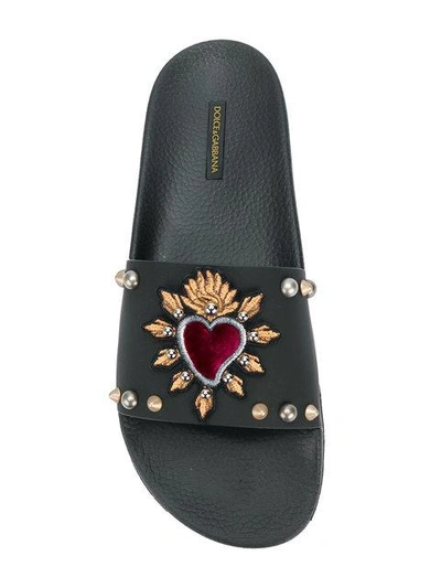 Shop Dolce & Gabbana Sacred Heart Pool Slides In Black