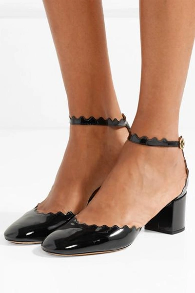 Shop Chloé Lauren Scalloped Patent-leather Pumps