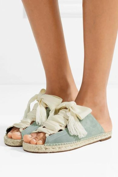 Shop Chloé Harper Lace-up Suede Sandals In Sky Blue