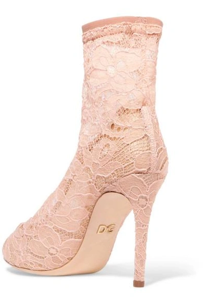 Shop Dolce & Gabbana Stretch-lace And Tulle Sock Boots In Neutral