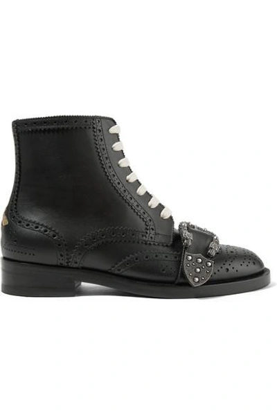 Shop Gucci Queercore Embellished Leather Ankle Boots