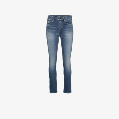 Shop Saint Laurent Mid Rise Skinny Jeans In Blue