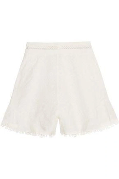Shop Zimmermann Woman Caravan Pompom-trimmed Broderie Anglaise Cotton Shorts White