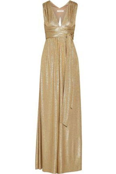 Shop Halston Heritage Woman Belted Metallic Cloqué Gown Gold