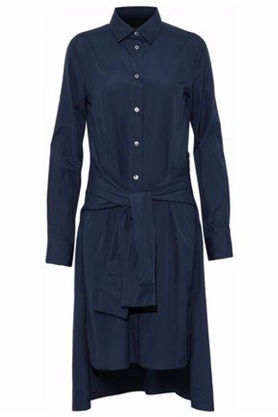 Shop Maison Margiela Woman Belted Cotton-poplin Shirt Dress Navy