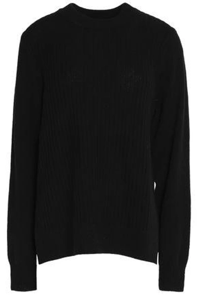 Shop Ganni Woman Ribbed Merino Wool-blend Sweater Black