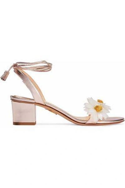 Shop Charlotte Olympia Woman Appliquéd Metallic Leather Lace-up Sandals Rose Gold