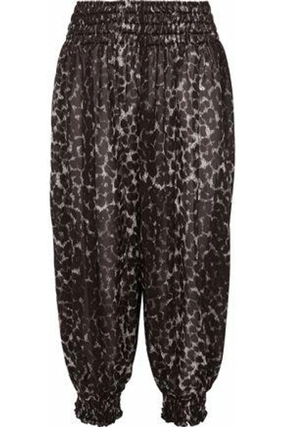 Shop Norma Kamali Woman Leopard-print Chiffon Tapered Pants Black