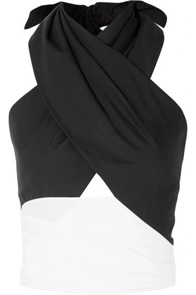 Shop Tome Cutout Cotton-poplin Wrap Top In Black