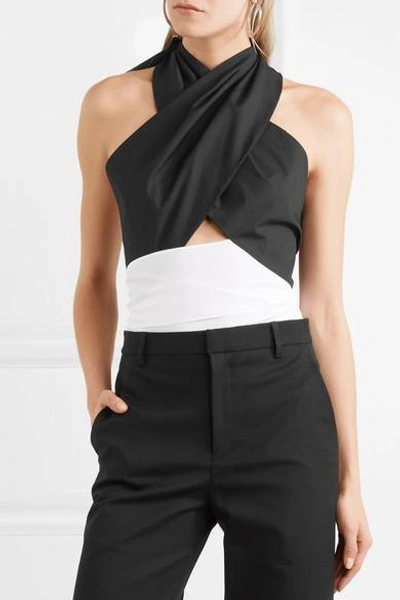 Shop Tome Cutout Cotton-poplin Wrap Top In Black