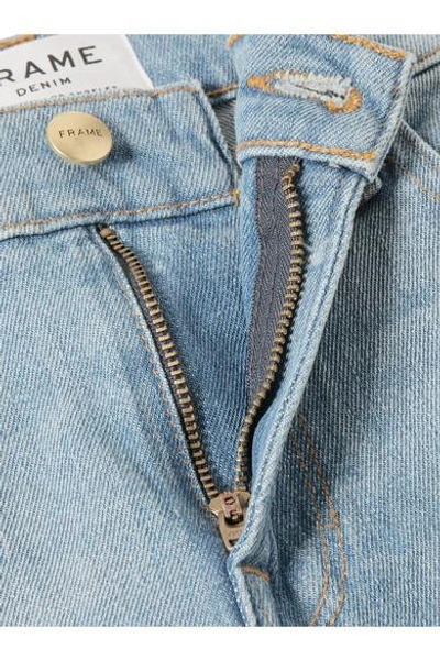 Shop Frame Le Boy Distressed High-rise Slim-leg Jeans In Light Denim