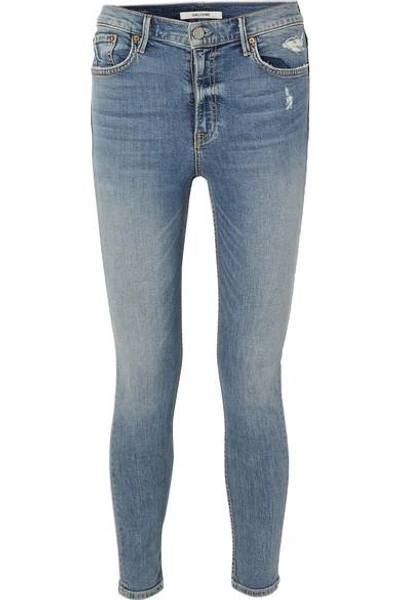 Shop Grlfrnd Kendall Petite Distressed High-rise Skinny Jeans In Mid Denim