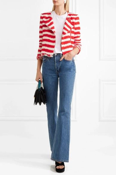 Shop Alice And Olivia Stanton Striped Tweed Jacket In Red