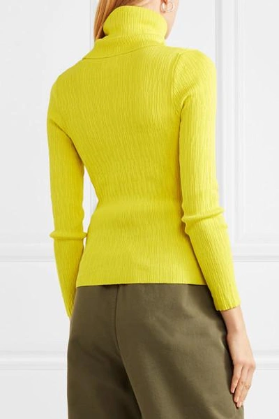 Shop Simon Miller Berto Ribbed-knit Turtleneck Top In Chartreuse