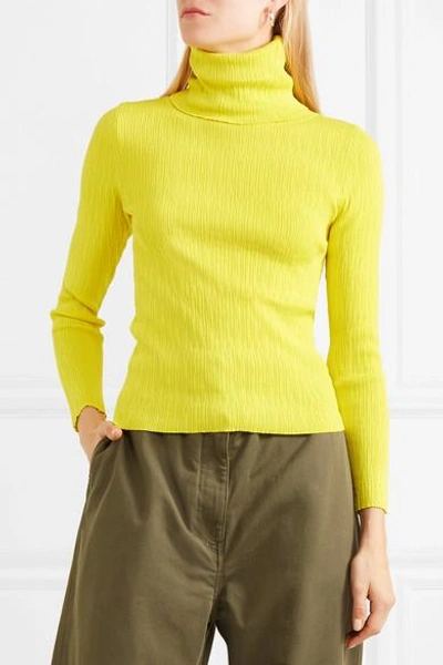Shop Simon Miller Berto Ribbed-knit Turtleneck Top In Chartreuse