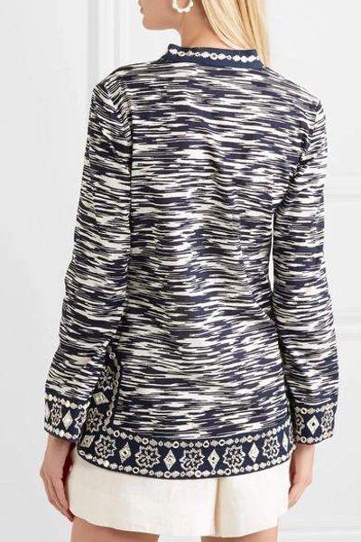 Shop Tory Burch Embellished Printed Cotton-voile Tunic In Navy