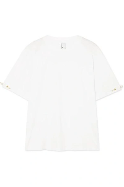 Shop Mother Of Pearl Charlie Faux Pearl-embellished Cotton-jersey T-shirt In White