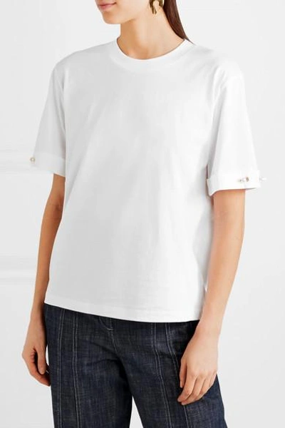 Shop Mother Of Pearl Charlie Faux Pearl-embellished Cotton-jersey T-shirt In White