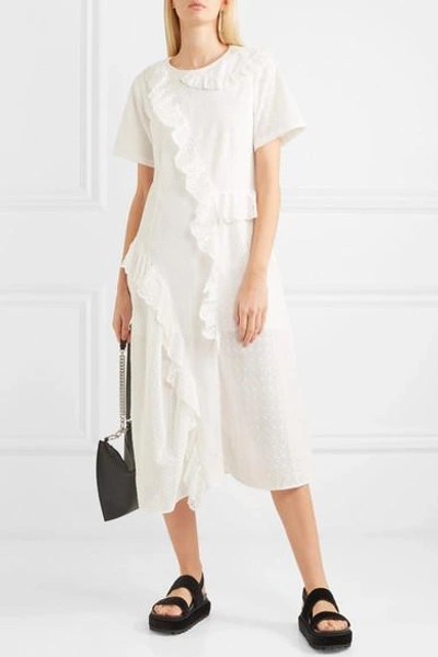 Shop Goen J Ruffled Broderie Anglaise Cotton Midi Dress In White