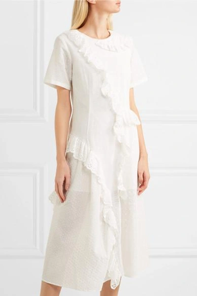 Shop Goen J Ruffled Broderie Anglaise Cotton Midi Dress In White