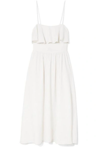Shop Adriana Degreas Linen And Silk-blend Midi Dress In White