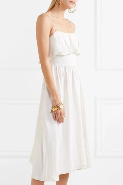 Shop Adriana Degreas Linen And Silk-blend Midi Dress In White