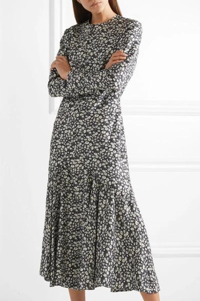 Shop Calvin Klein 205w39nyc Floral-print Silk-twill Midi Dress In Black