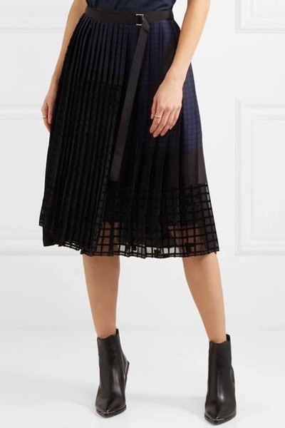 Shop Sacai Pleated Flocked Printed Satin Wrap Skirt In Black