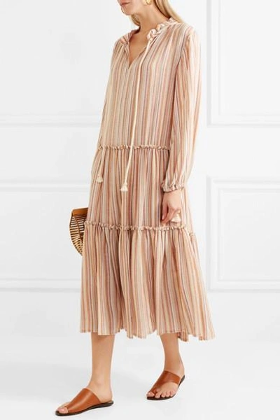 Shop See By Chloé Rope-trimmed Tiered Striped Gauze Dress In Neutral