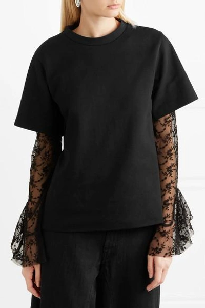 Shop Goen J Layered Cotton-blend Jersey And Lace Top In Black